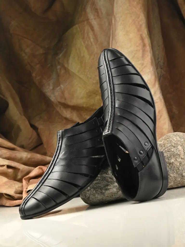 Hitz Men's Black Leather Formal 